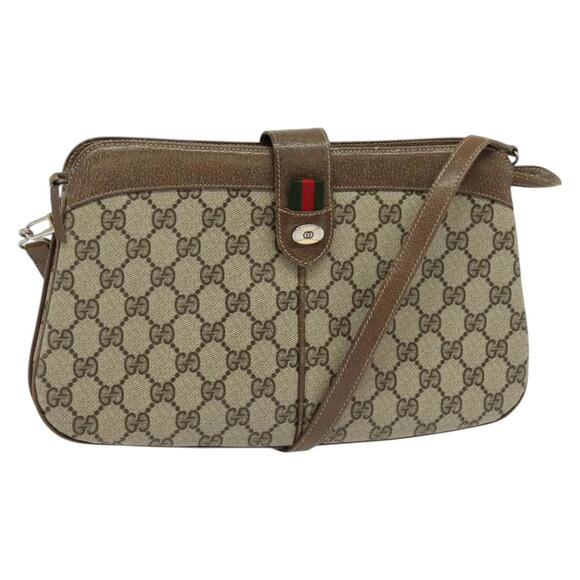 GUCCI GG Supreme Web Sherry Line Shoulder Bag Pvc Beige Red - Picture 1 of 16